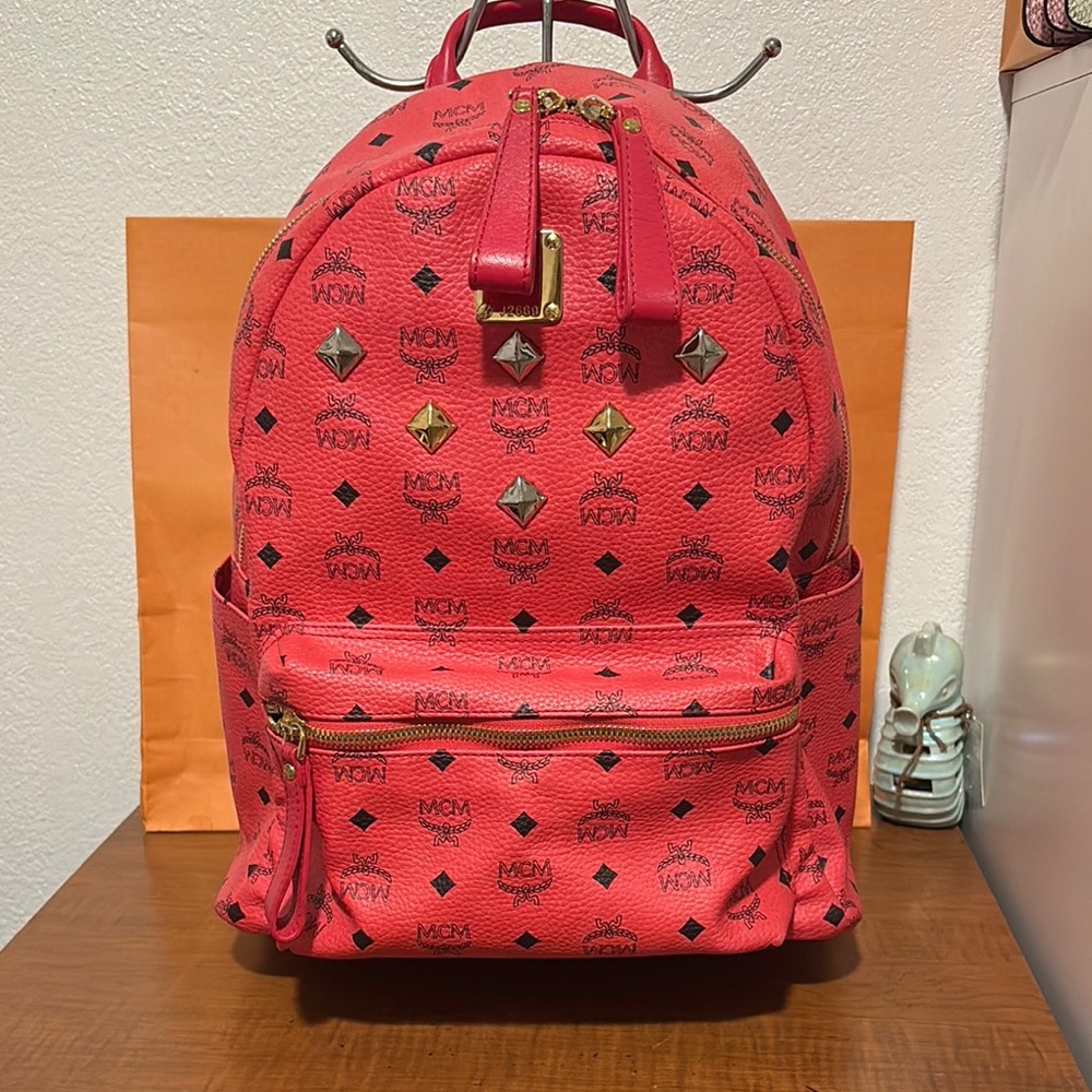 MCM Coral Backpack with Stud Details